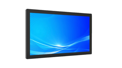 27" 16:9 P-CAP touch monitor with 1920x1080 resolution, IP65 front panel, and HDMI/VGA connectivity.